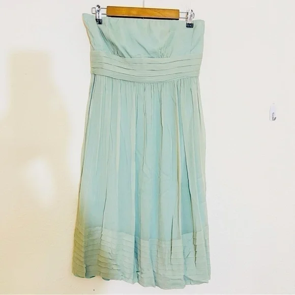 NWT J. Crew Juliet 100% Silk Chiffon Strapless MIDI Dress Size 10 Green/Blue - Picture 2 of 12